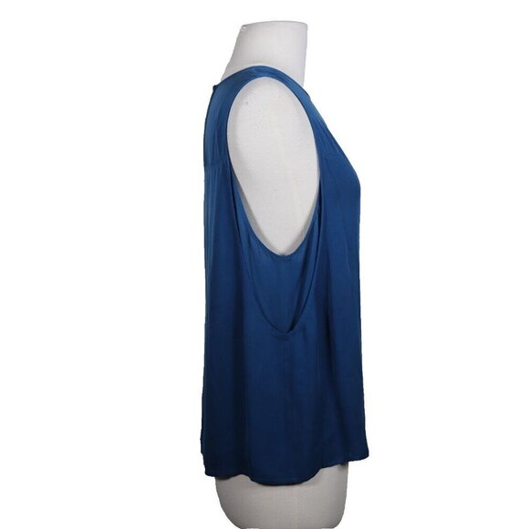 A.L.C. Women Large Blue Tunic Blouse Top Sleeveless Front Back Key Hole 100%Silk - Picture 5 of 7